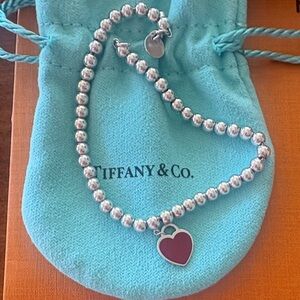 Tiffany & Co 4mm beaded bracelet with heart